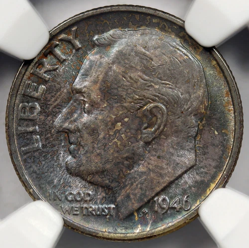 1946-S Roosevelt Silver Dime 10c NGC MS66 Color
