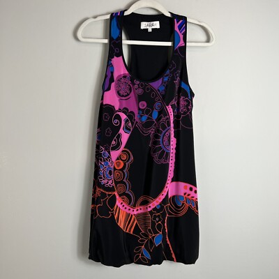 Tibi Silk Halter Sleeveless Dress-Bubble Hem-Black Pink-Size 2