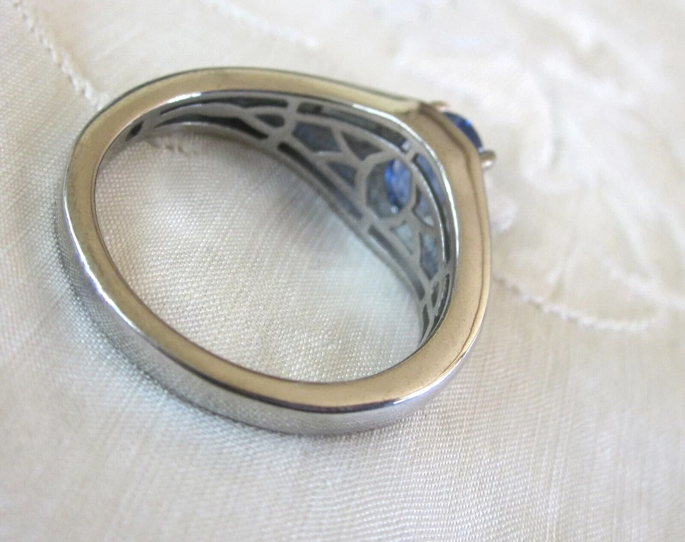 Anillo de cianita y circón blanco para hombre / talla 9 / plata de ley 925 / 1,7 quilates 4,4 g Foto 4 de 4