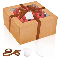 16Pcs 12x12x6 Inch Cake Boxes with Cake Boards 8Pcs Brown Cake Boxes 8Pcs Cak...