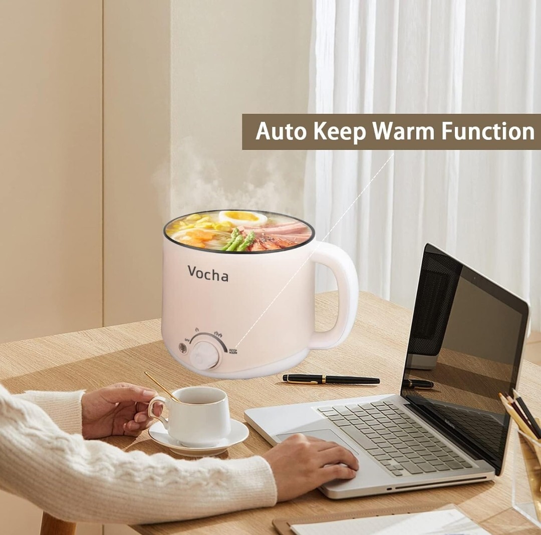 Vocha Electric Hot Pot with Keep Warm Function, 1.6L NonStick Beige