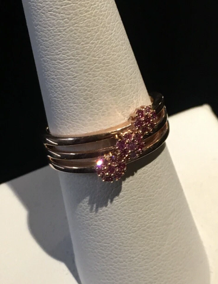 NUEVO CON ETIQUETAS ANILLO DE DIAMANTES ROSAS CREADO EN LABORATORIO TALLA 7 (0,25 CTW) VERMEIL RG MÁS DE 925 SS Foto 4 de 4