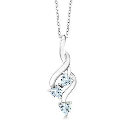 925 Sterling Silver Aquamarine Pendant Necklace For Women (0.84 Cttw, Gemstone
