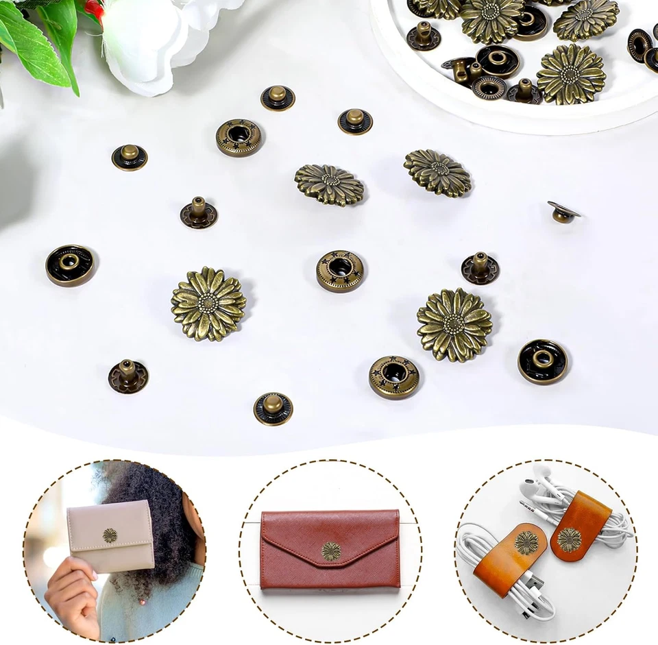 10 Sets Flower Snap Buttons, Vintage Buttons Snaps for Leather Antique Snaps But - Image 4 of 4