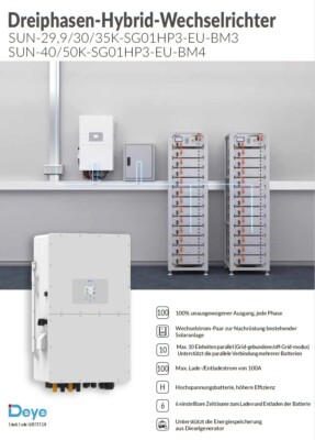 Deye Sun 50KW Hochvolt 3-Phasen Hybrid Solar Hochvolt Wechselrichter 50000Watt