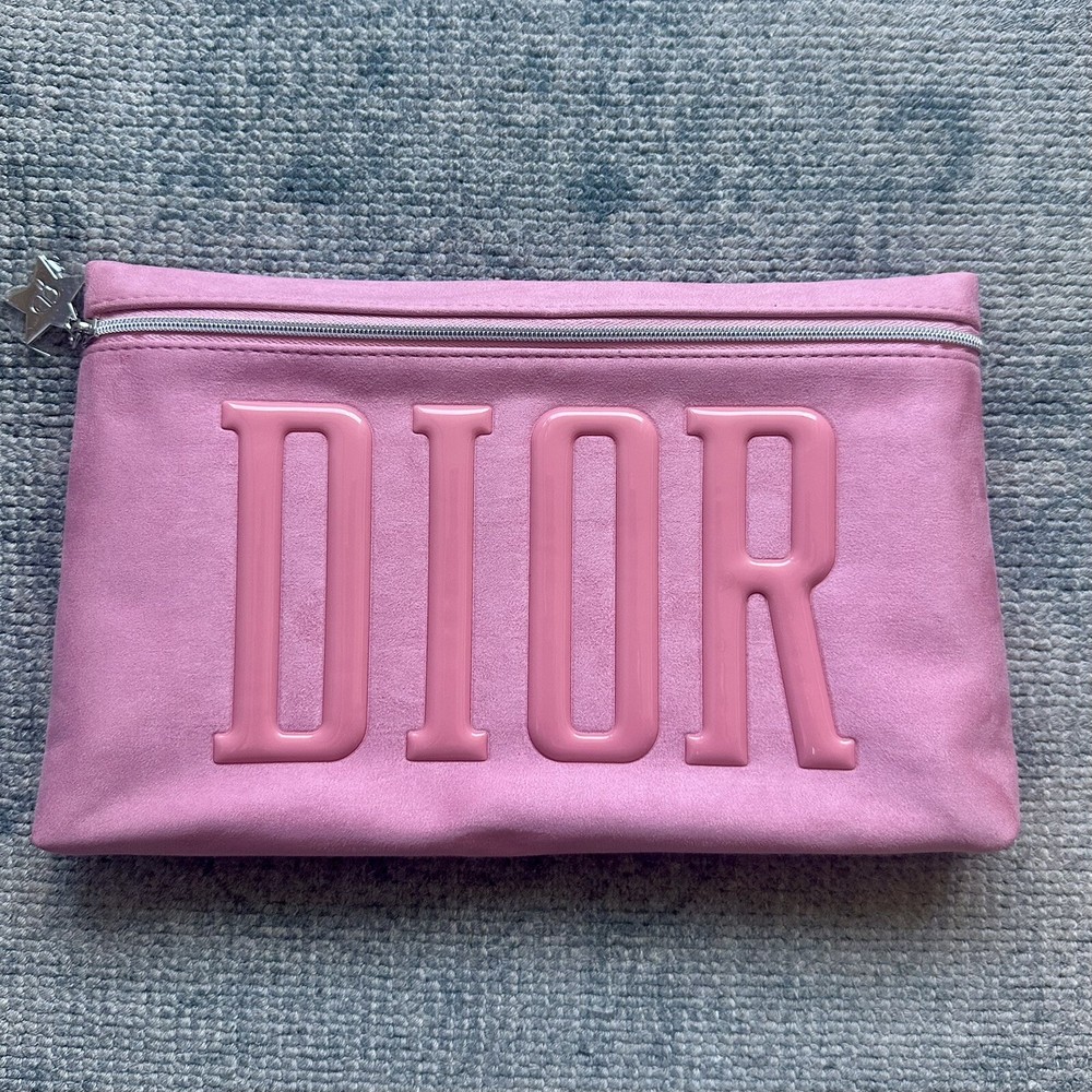 Christian Dior Pink Faux Suede Novelty Cosmetic Pouch