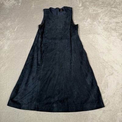 Lisa Perry Barneys New York Dress Womens 6 Blue Goat Suede Leather A-Line Midi