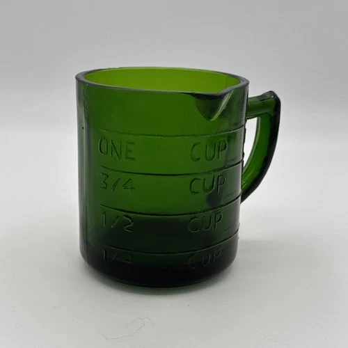 Vintage Magnolia Green Glass Measuring Cup 1 Cup Pitcher Spout Farmhouse