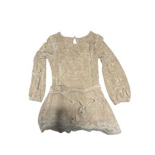 Womens Sweater Dress Small Beige Chenille Belted Long Sleeve Keyhole Soft Knit
