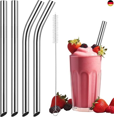 NiHome 4er-Pack Edelstahl Strohhalme Wiederverwendbar, Extra Breite 1.3 cm