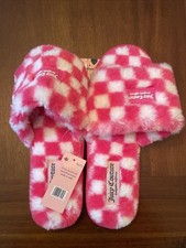 Juicy Couture Women s Size 11 XL Pink White Plush Checkers Ja-hiero Slippers