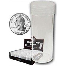 10 BCW Round Clear Plastic Quarter Coin Tubes with Screw on Caps
