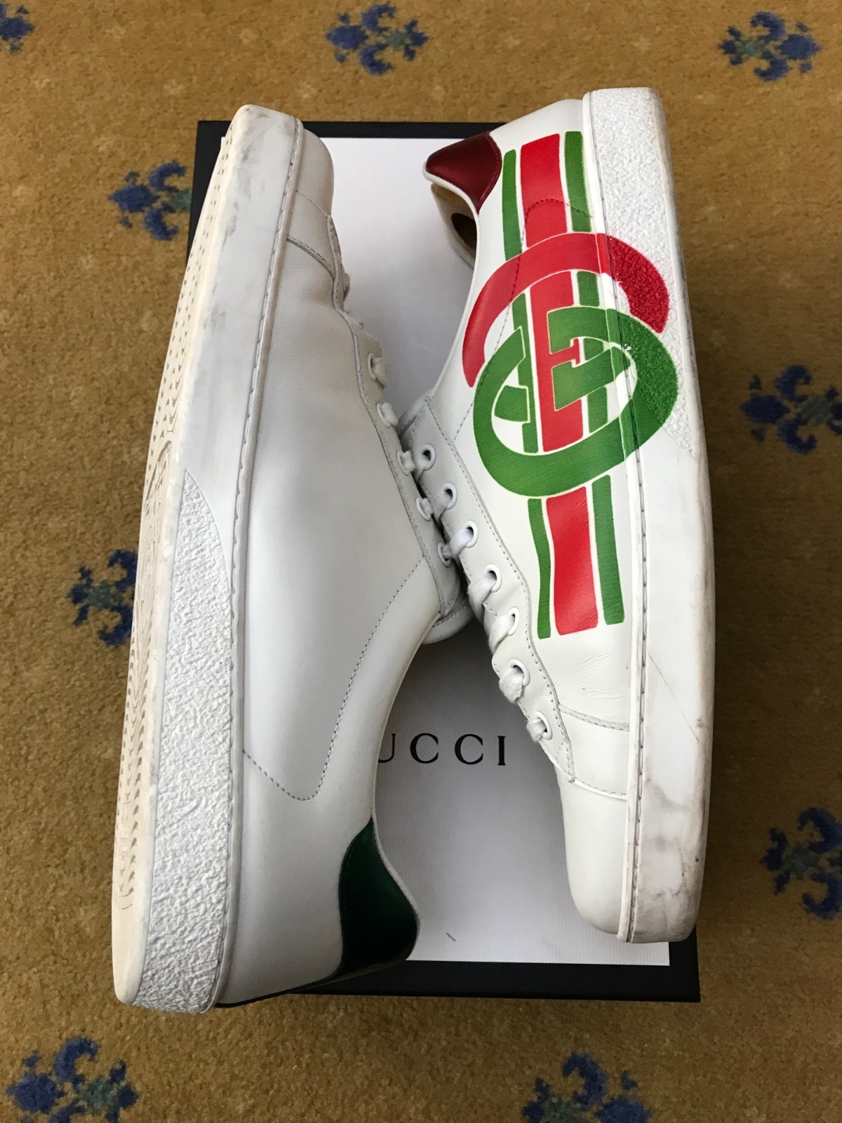 Gucci Trainers Sneaker Shoes Ace Interlocking G Green Red Mens UK 11 US 12 EU 45
