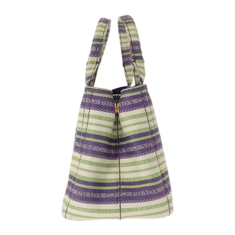 PRADA Canapa Tote Border 1BG439 2WAY Shoulder Bag Canvas Purple Green Ladies Use thumbnail 3