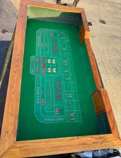 Handmade Solid Wood Craps Table 8.5 Ft W/ Legs Stand Green Felt 102”x50”x14”