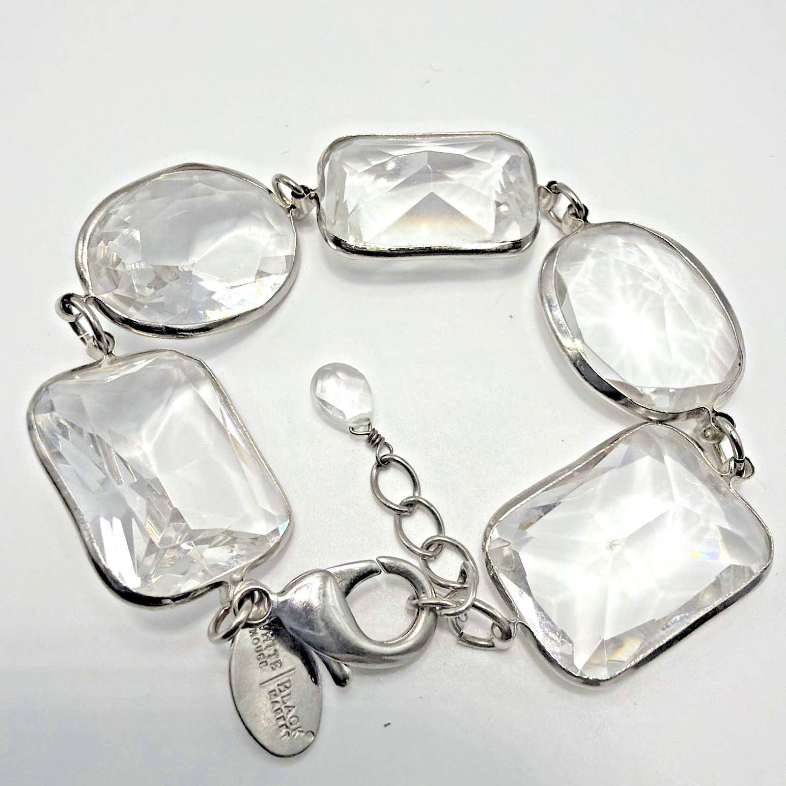 White House Black Market Faceted Crystal Bracelet Silver Toned Size 6”