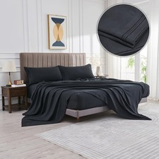 4 PCS Full Size Black Microfiber Bed Sheet Set Deep Pockets Extra Soft Bed