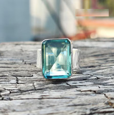 Aquamarine Stone Ring 925 Sterling Silver Handmade Statement Ring All Size R358