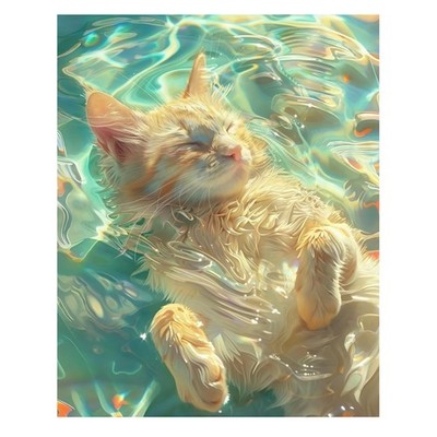 Paint by Numbers Kit for Adults Beginner,Swimming Cat Easy Paint by Number Ki...