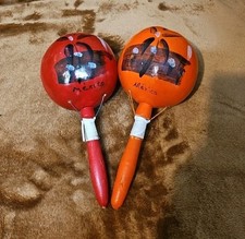 Pair of 8" Mexican Maracas Handmade Red Orange Wood Fiesta Home Decor