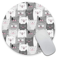 7.9" Funny Grey Cats Customized Round Non-Slip Rubber Gaming Mouse Pad Cute