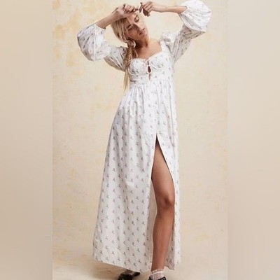 $289 NWT White For Love And Lemons  Carlotta  Floral Maxi Dress Sz Small