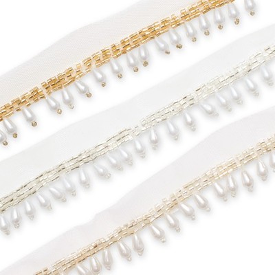 Fringe Fabric Trim 1.25 Inch Beaded Tassel Sheer Mesh 9.8 Yard Spool