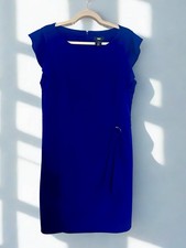 DKNY Women's Royal Blue Flutter Sleeve Faux Wrap Dress Size 14 Office Career
