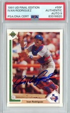 Graded 1991 Upper Deck UD Ivan Pudge Rodriguez #55F Rookie Card PSA 9 Auto
