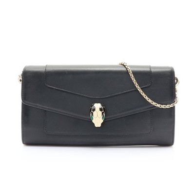 BVLGARI Serpenti Forever Wallet On Chain Shoulder Bag Calfskin Black