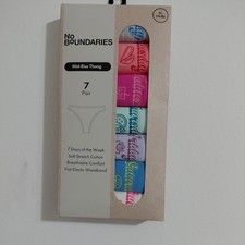 NO BOUNDARIES 7-Pair Women  s XL 16-18 Cotton Thong Mid-Rise Days Of The Week 