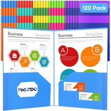 120Packs Plastic Folders with Pockets, Heavy Duty 2 Pocket Folders Card Holde...