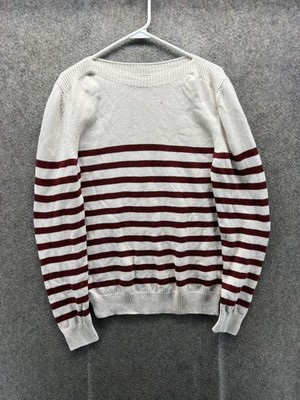 A.P.C. Sweater Womens Medium White Crew Neck Long Sleeve Striped Knit Pullover