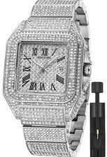 Gosasa Fashion Hip Hop Men's Crystal Watch Bling Bling Watch Rectangle Case