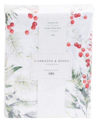 Cabbages & Roses London QUEEN Size Duvet Cover Set -  Holiday Mistletoe Berries