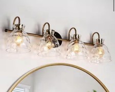 Uolfin 31,5 pulgadas Lámpara de tocador de baño con campana de 4 luces negra y latón