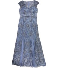 Alex Evenings Womens Embroidered Fit Flare Gown Dress, brightblue, 8