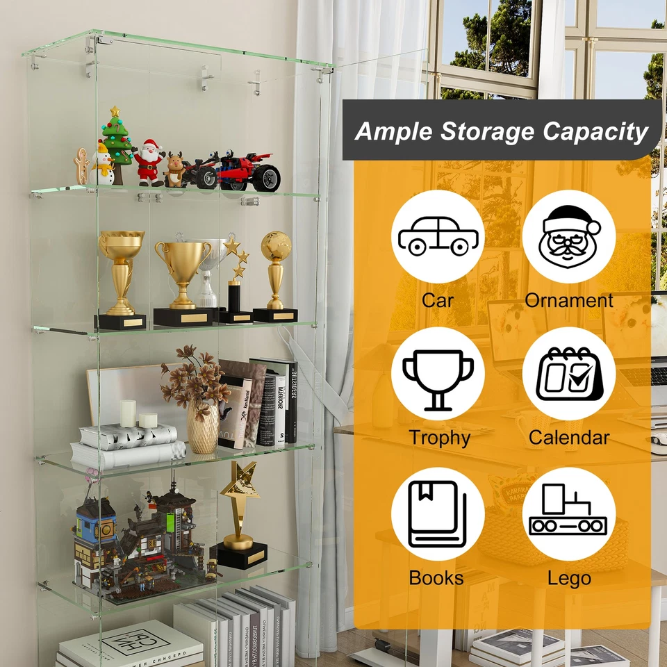 Vitrine de vidro 5 camadas com 5 modos LED dinâmicos, portas duplas e fixo - Imagem 4 de 4