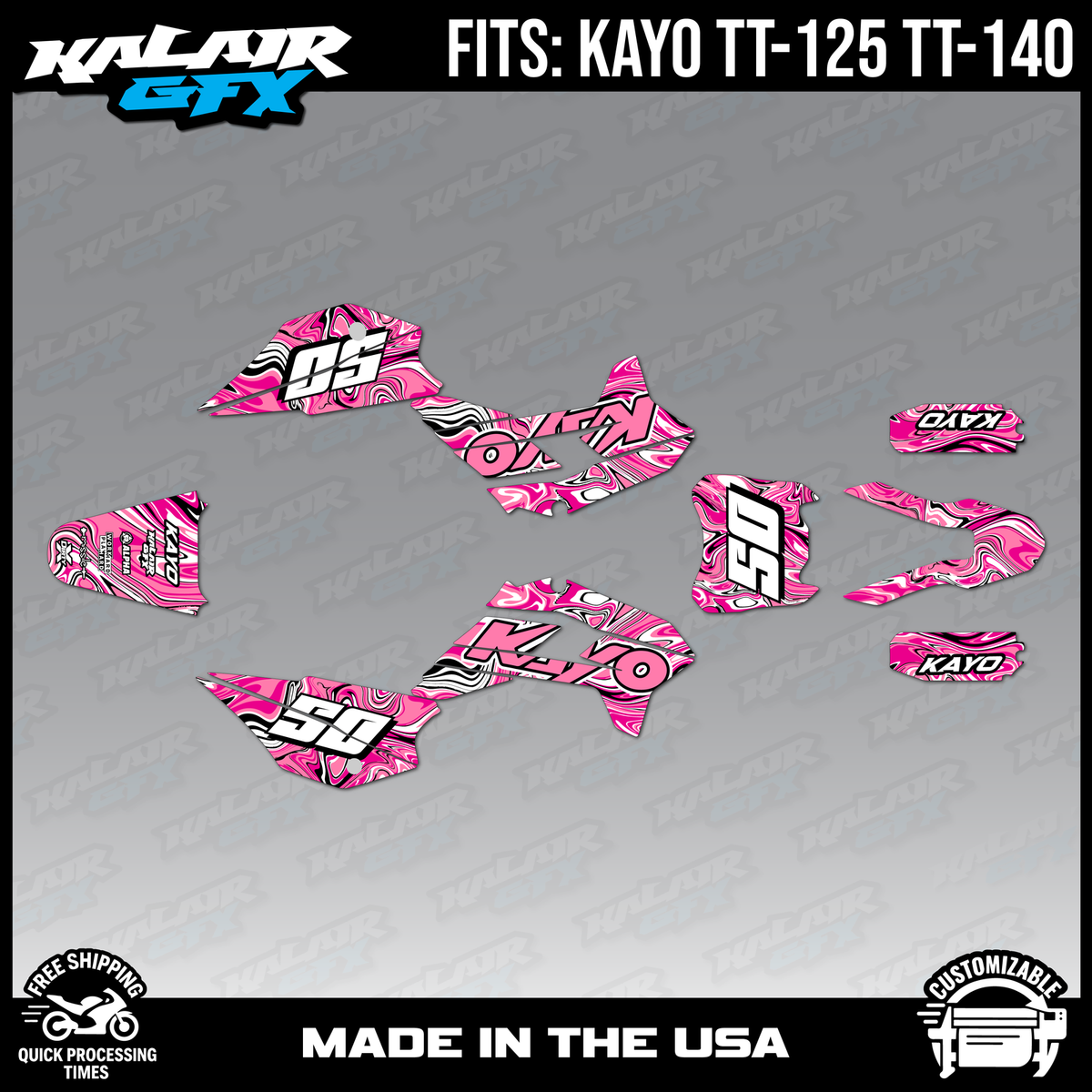 Graphics Kit for Kayo Pit Bike TT 125 TT 140 (2021+) Snagged