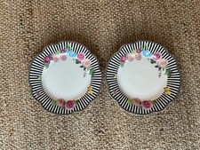Grace Teaware porcelain 9&rdquo; -2 Round Black Stripe Floral Design Plates