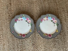 Grace Teaware porcelain 9” Round Black Stripe Floral Design