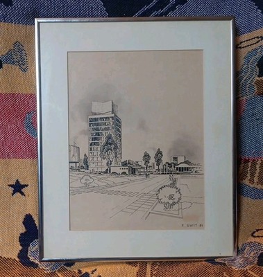 Vintage Art Architectural Concept Drawing Frank J. Swit (1915-1983) MCM Decor