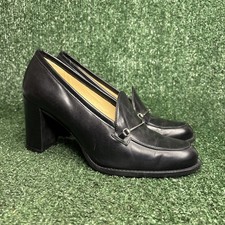 VTG Y2K Nine West Loafers 7.5 Black Leather Chunky Block Heeled Loafer 90s