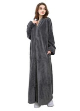 Artfasion Womens Fleece Robe Plush Long Zip Front Bathrobe with Pockets Warm