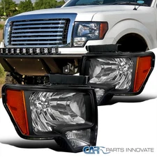 Fits 2009-2014 Ford F150 F-150 Black Headlights Head Lamps Left+Right 09-14