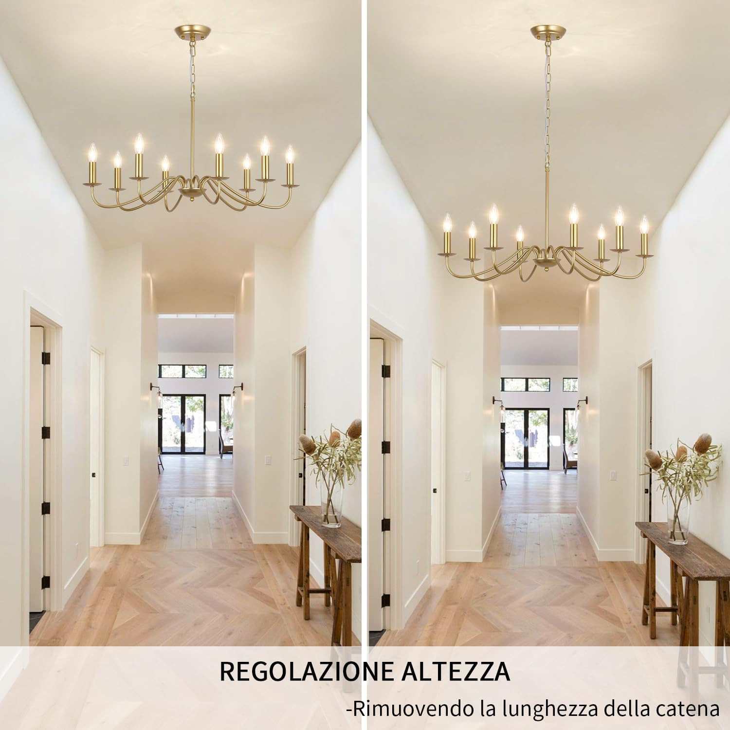 Lampadario Oro Vintage 8 Luci: Eleganza Industriale e Moderna a Sospensione - 3