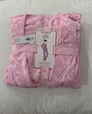PINK LovesShackFancy Satin 2-Piece Pajama Set Pink Bow Print Button M