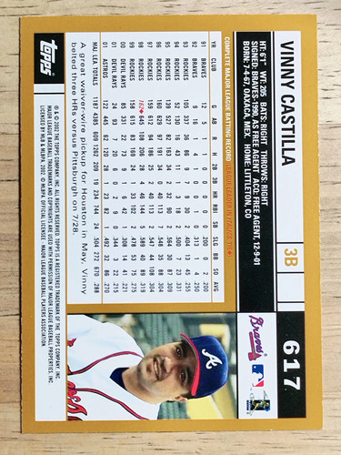 2002 Topps #617 Vinny Castilla - Picture 2 of 2