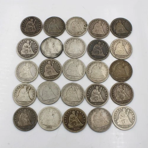 1875-1877 Seated Liberty Quarter Dollar Coins US Silver NR Lot of 25 #C830-5