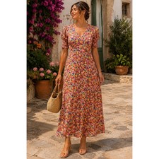 RIXO X Target Floral Maxi Dress Puff Coastal Resort Summer Party Wedding Sz 8